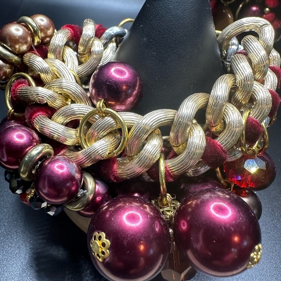 Festive Holiday Statement Coord Set Chunky Heavy Aurora Borealis Ribbon Burgundy - Picture 3 of 16